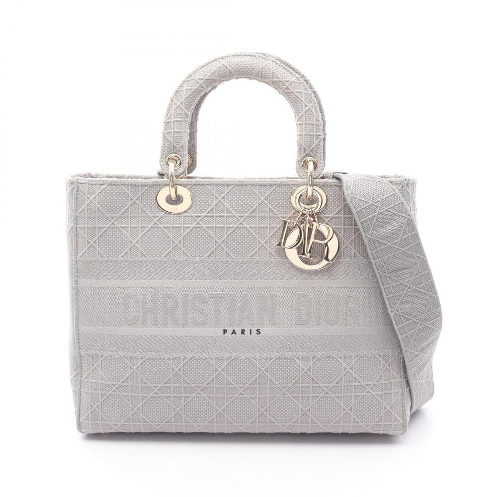 Christian Dior LADY LITE Cannage Handbag Canvas Gray